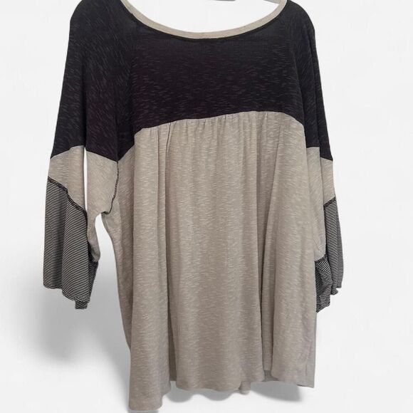 Maurices Navy Cream Striped Patchwork Ruffle Babydoll Tunic Boho Indie 3X - Picture 4 of 5